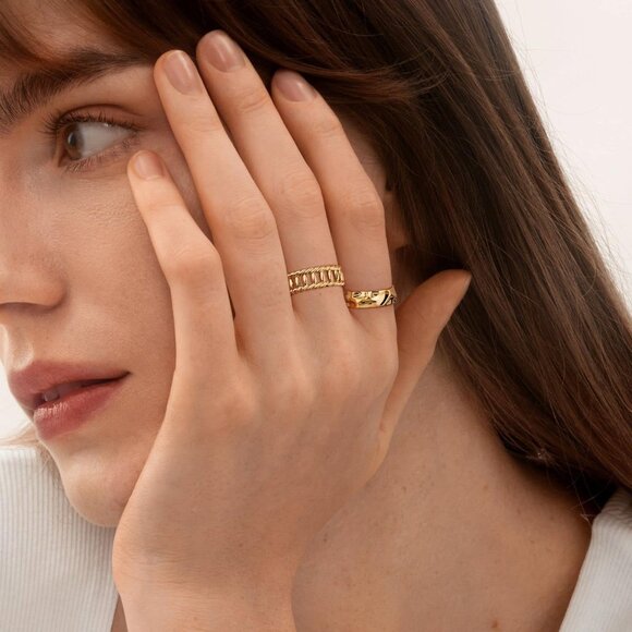 Dainty Stacking Ring Statement Ring Eternity Bands Jewelry Gift 14K Gold Plated - Picture 2 of 7